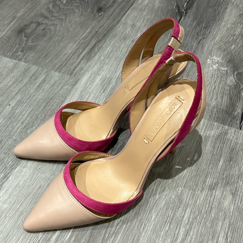 BCBG MAXAZARIA leather and suede 4” stiletto heels